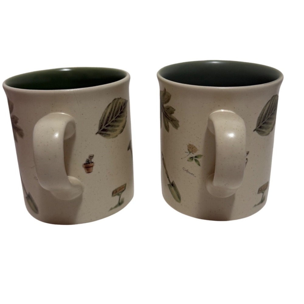 Pfaltzgraff Naturewood‎ Coffee Mugs Set of 2 Garden Birdhouse Botanical Green in